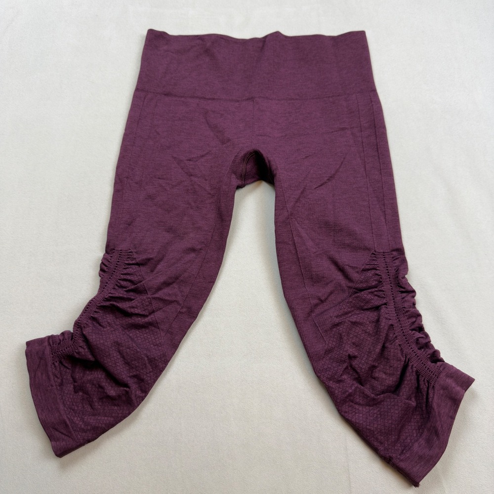 Lululemon In The Flow Crop Leggings Purple Ruched Athletic Women's Size 4